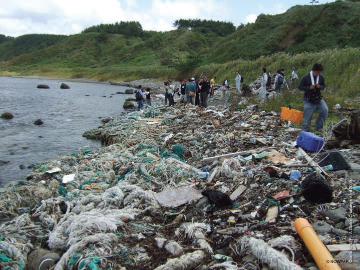 Marine litter washed ashore in northern Japan.  NOWPAP